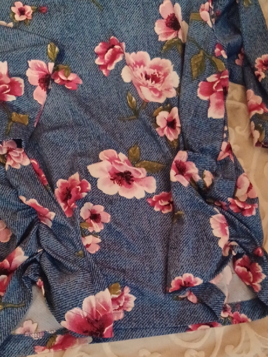 Bon Worth Blue Floral 3/4  Sleeve Top with Pink Flowers - Picture 5 of 6